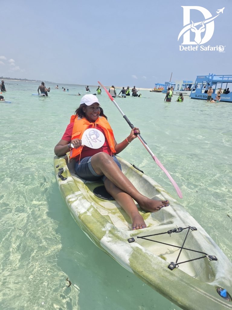 Kayaking in shallow turquoise waters