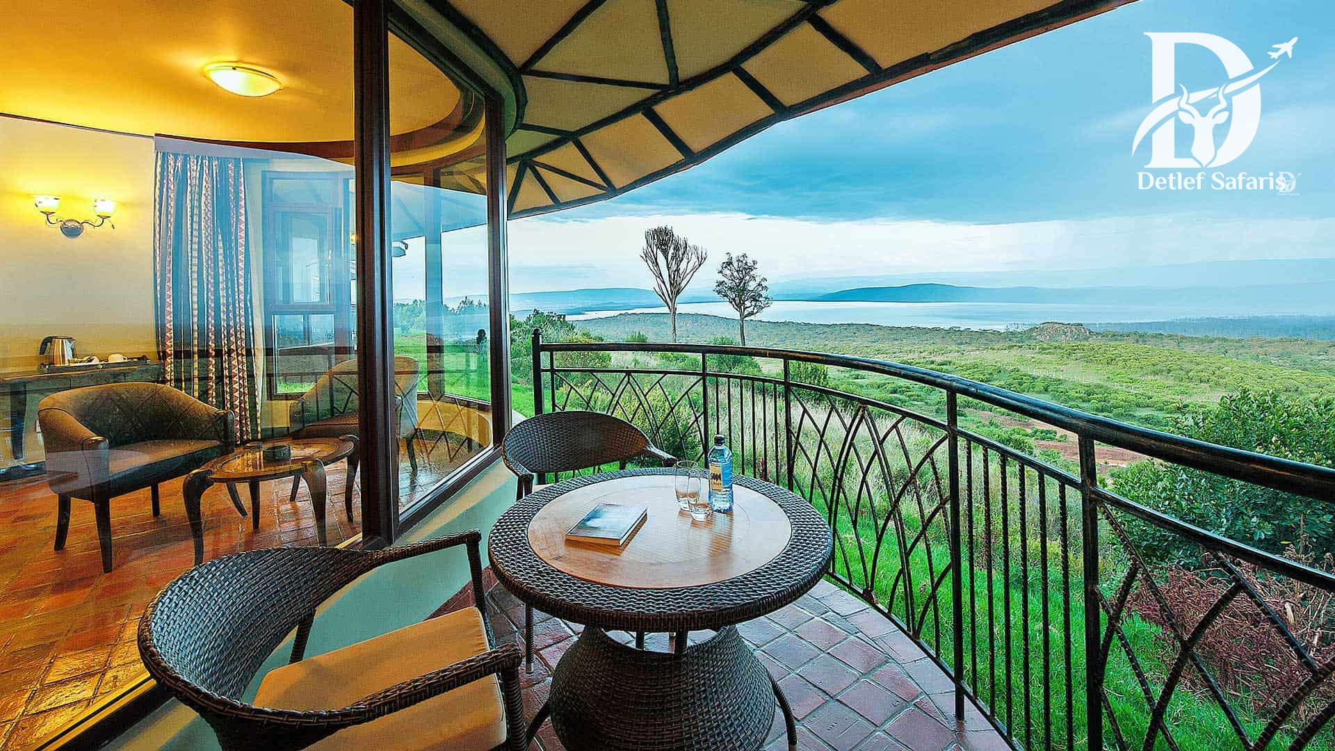 Balcony view over Lake Nakuru from Lake Nakuru Sopa Lodge, Kenya