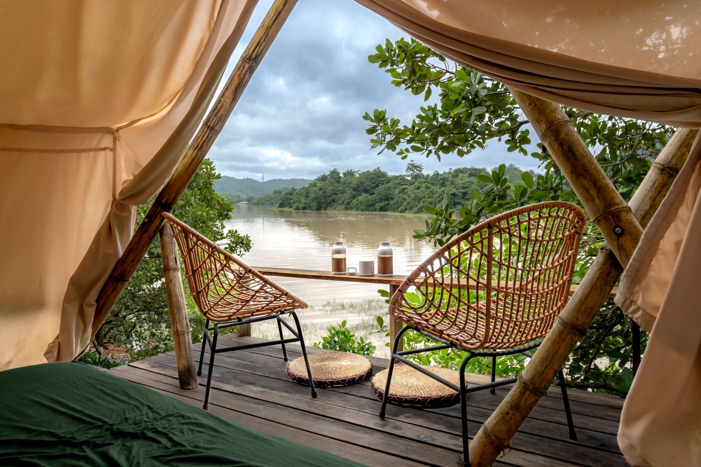 Ruzizi Tented Lodge deck over the water, Akagera National Park, Rwanda
