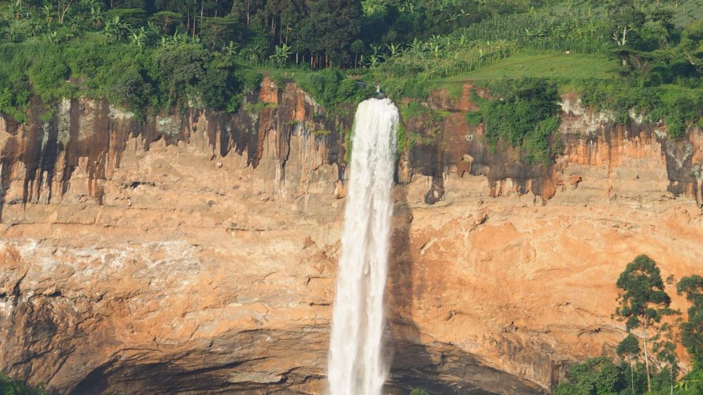 Sipi Falls cascading over a cliff in Mount Elgon National Park, Uganda