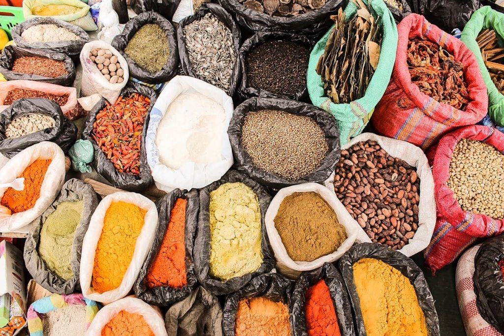 Assorted spices at a spice farm on Zanzibar, Tanzania